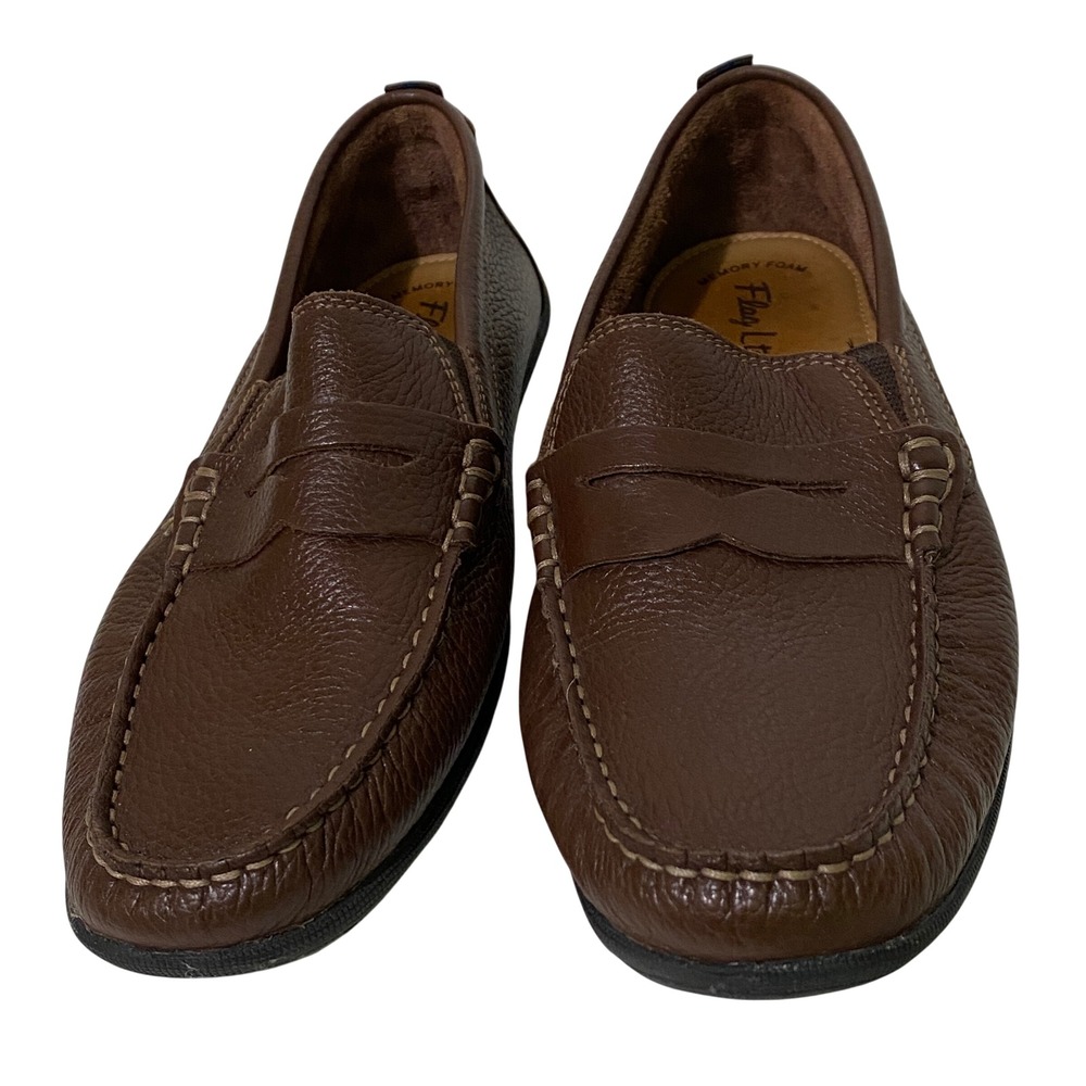 Flag Ltd Womens Morgan Brown Pebbled Leather Penny Loafers Size 5M Preppy Brazil